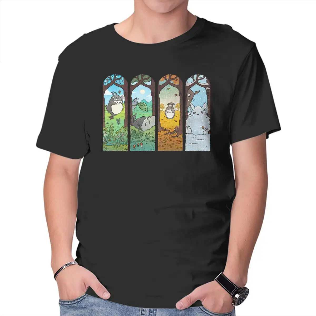 

Футболка с рисунком из аниме Spirit of the Seasons для мужчин и женщин, футболки с коротким рукавом, винтажные футболки высокого качества из 100% хлопка
