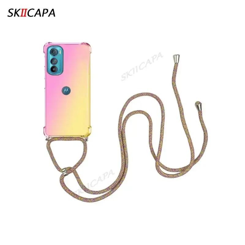 Gradient Silicone Shockproof Crossbody Necklace Phone Case