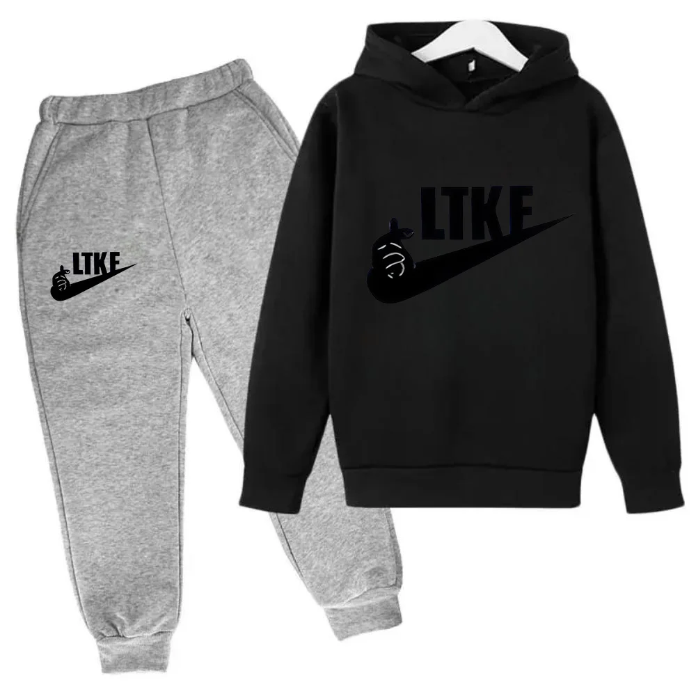 thumbnail image 1 of Conjunto de 2 piezas de sudadera con capucha y pantalón con estampado de marca de diseñador para niños y niñas, ropa deportiva informal de moda para primavera y otoño, 1 of 5