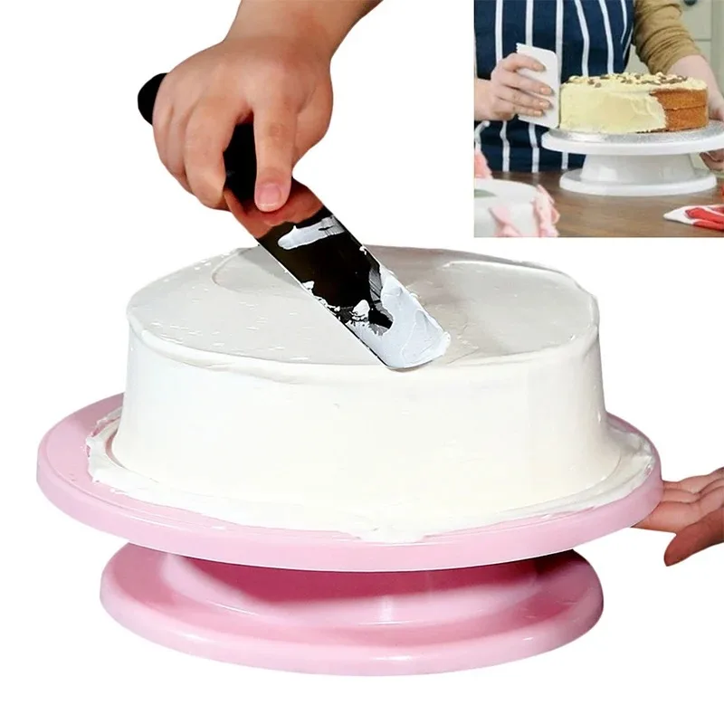 6pcs Cake Turntable with 2 Frosting Straight Angled Spatula 3 Icing Smoother Scraper Cake Decorating Kit Baking Accessories Tool