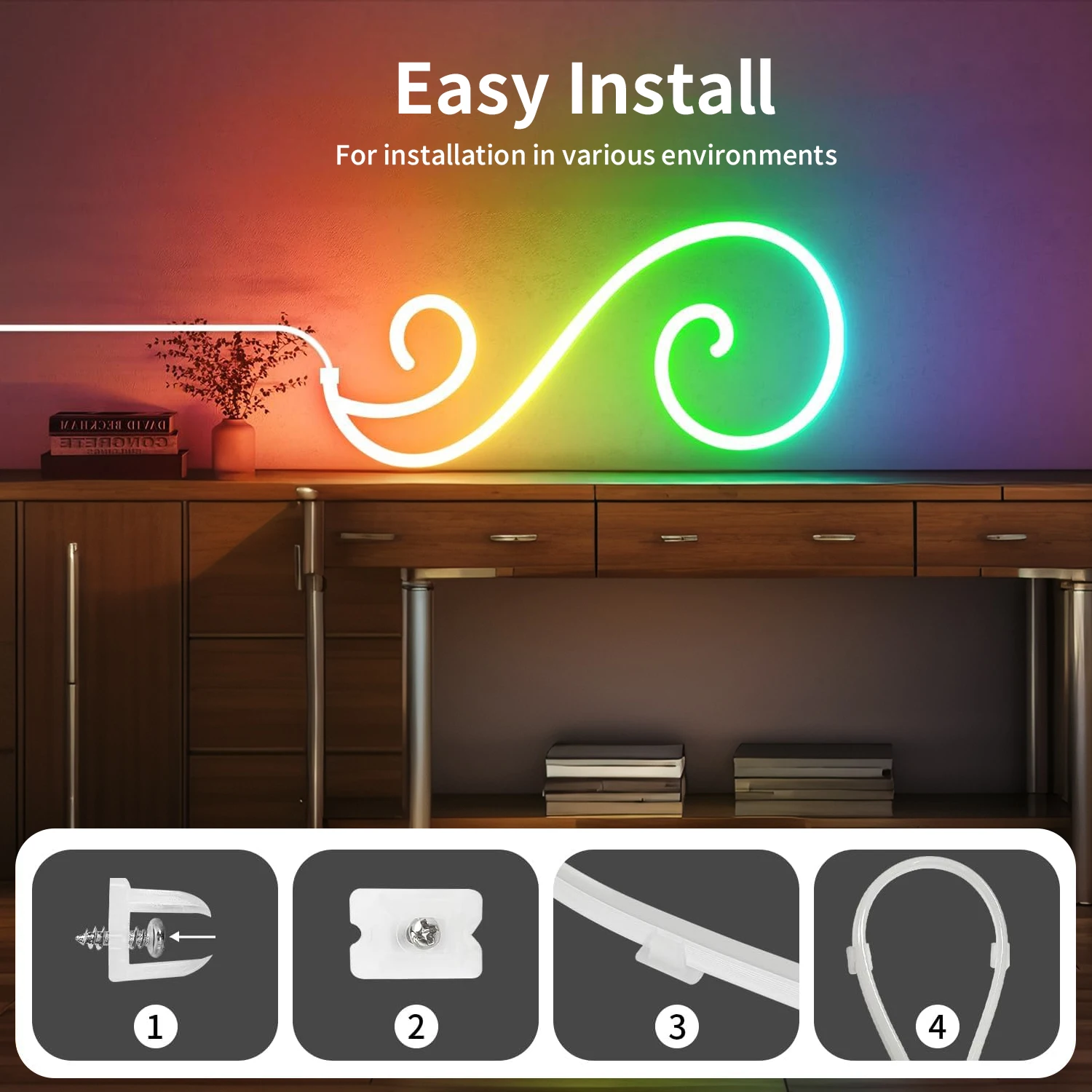 DC5V USB RGB-IC 네온 LED 스트립 1m-10m IP65 방수 블루투스 앱 원격 제어 음악 동기화 색상 변경 로프 (홈데코용)