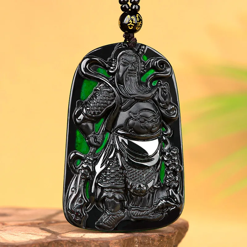 

Burmese Jade Guanyu Pendant Gemstones Necklace Black Gifts for Women Natural Certificate Choker Emerald Jewelry Jadeite Man