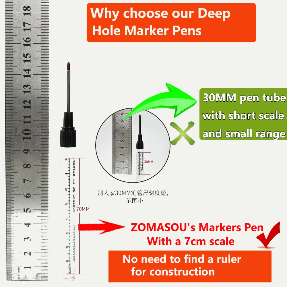 32mm Waterproof Long Nib Carpenter Pen Head Deep Hole Marker Pens Black/Blue/Red Ink for Woodworking Hand Tools