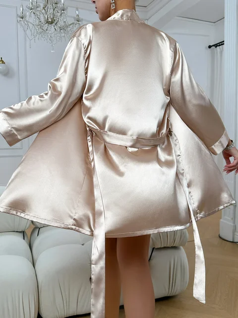 104753-10e149.jpg Pyjamas pour femmes, robe de chambre sexy à lacets pour l'été, style européen et américain, robe de maison, peut être portée comme robe en soie glacée