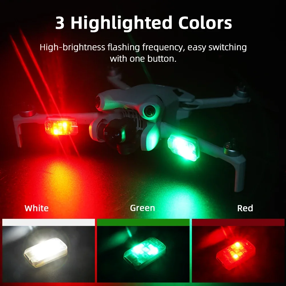 Gros plan sur un feu de position LED pour drone montrant les 9 perles LED et le boîtier étanche, avec câble de connexion.