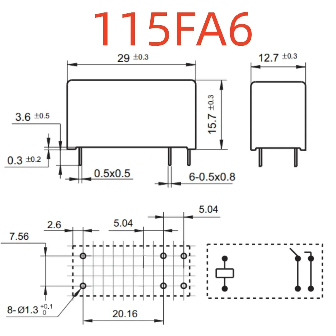 BRT3-SS-105DM ; BRT3-SS-112DM ; BRT3-SS-124DM (115FA6-5V/12V/24V-16A) Relay 6pins