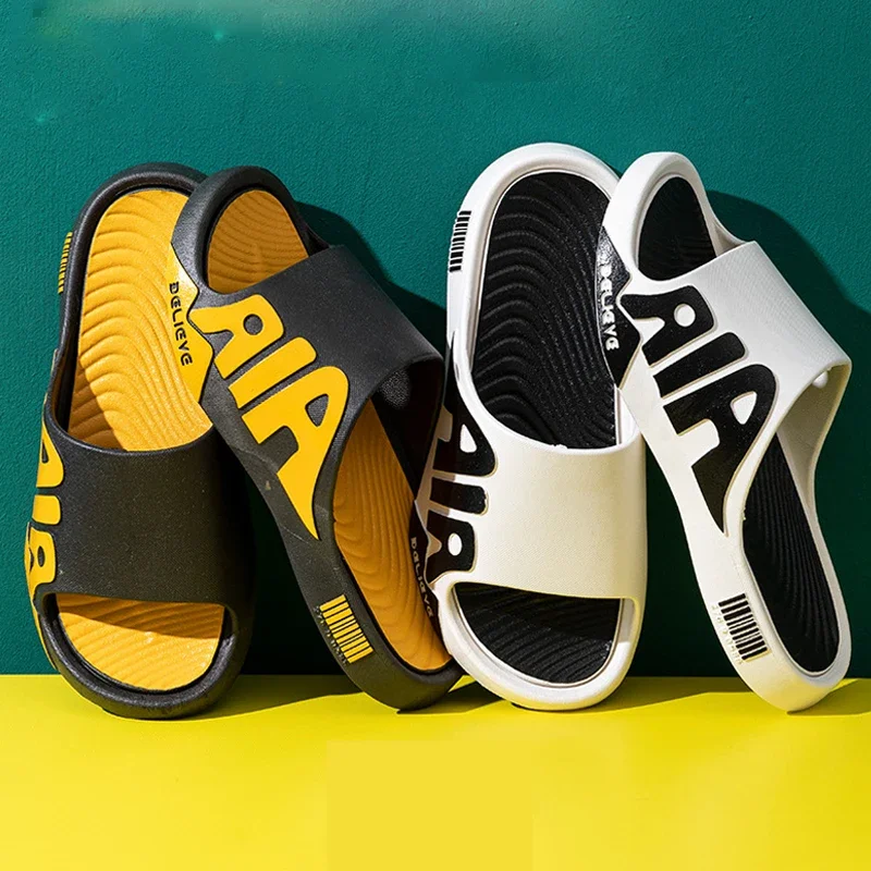 

Тапки для мужчин и женщин, мягкая ЭВА, искусственная кожа, пляжная обувь, унисекс, Нескользящие, толстая подошва, противоскользящие