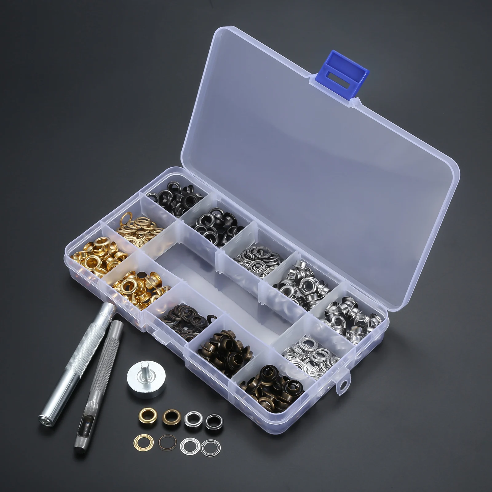 200Sets/Box Grommets 1/4 In Eyelet Kit Solid Copper Button Install Tool Punch Bronze Black Gold Silver Diy Leather Craft Repair