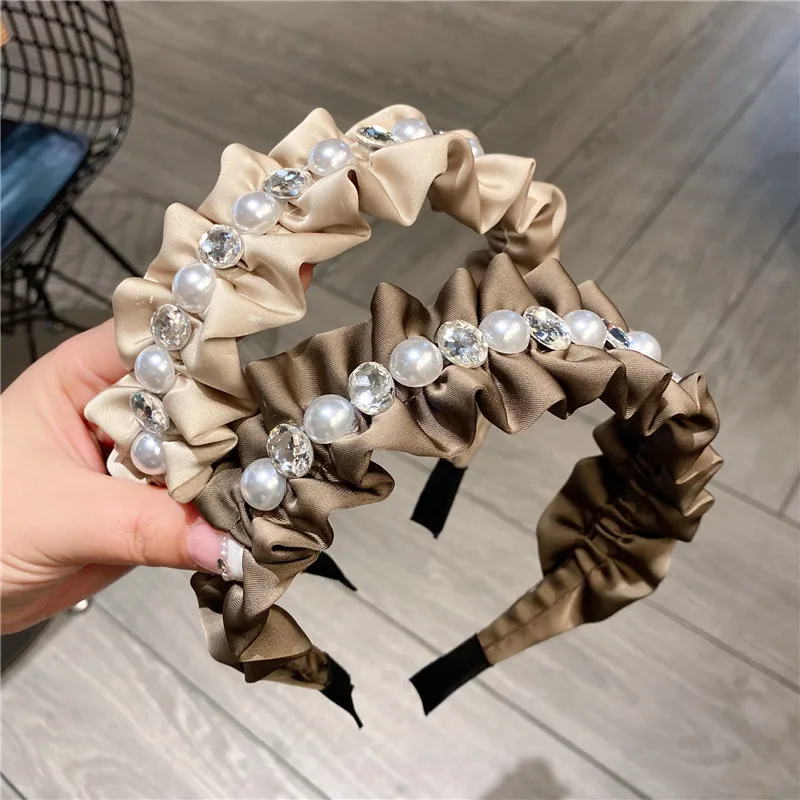 

2023 New Cloth Folding Pearl Rhinestone Headbands For Women Girl Diamond Luxury Hair Accessories Washing Face Hairbands