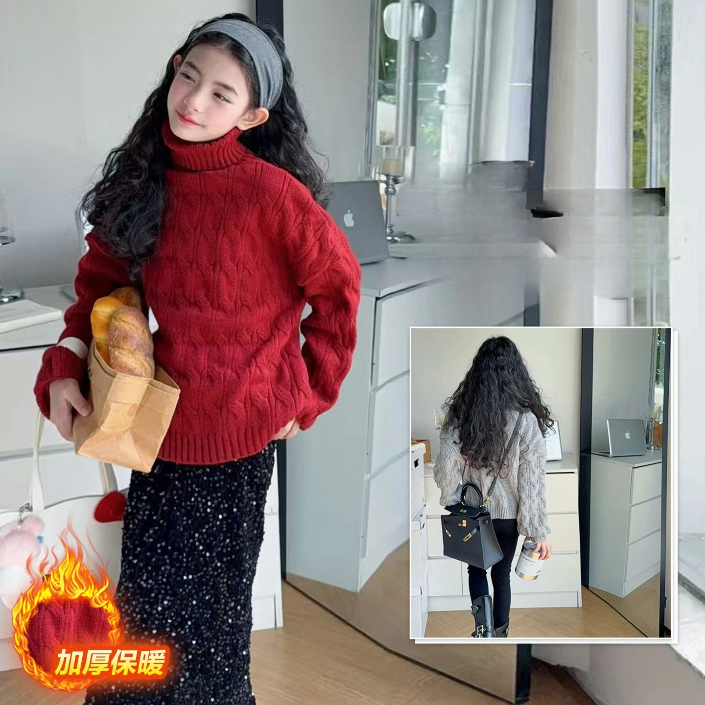 5-6-7-8-9-10-14세 소녀들을 위한 하이넥 꽈배기 짧은 스웨터 가을 겨울 빈티지 부드럽고 두꺼운 니트웨어 상의 의류