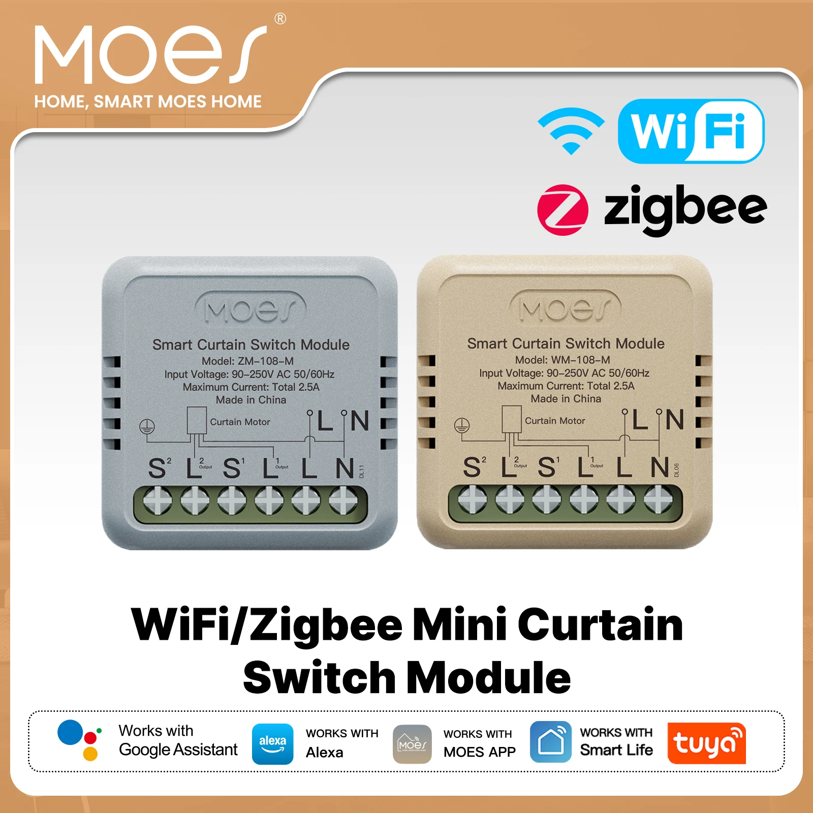 โมดูลสวิตช์ม่านอัจฉริยะ MOES Tuya WiFi ZigBee รุ่นมินิ สำหรับสวิตช์แบบโยก รีเซ็ต สวิตช์ควบคุมระยะไกลผ่านแอพ รองรับ Alexa และ Google Home 1