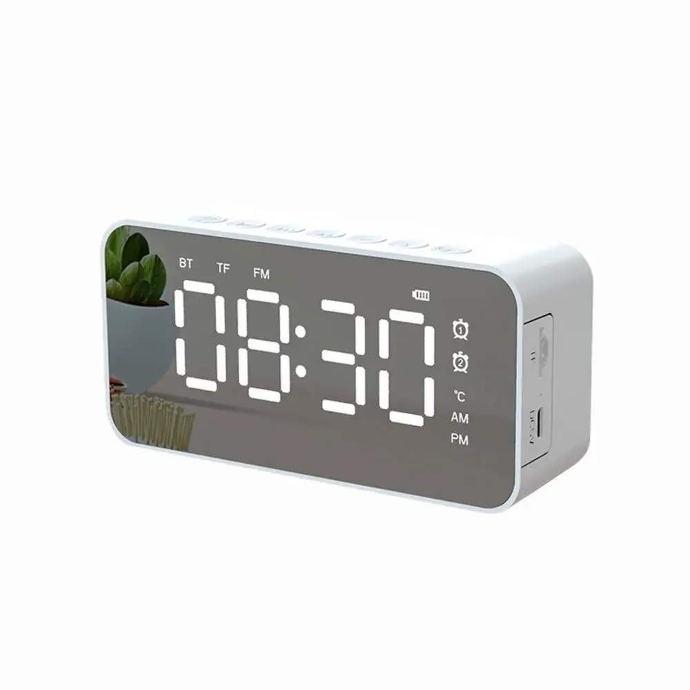 Q6 Bluetooth-compatible 5.0 Wireless Rechargeable Stereo Speaker Radio Alarm Clock Mirror ????????? ??????????? despertador