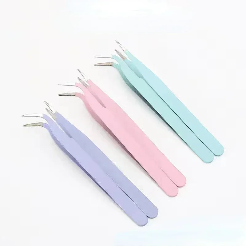 Stainless Steel Colored Straight + Curved Tweezers Nail Art Sticker Rhinestones Picking Tool Eyelash Makeup DIY Tweezer Tool eyelash tweezers nail art tweezers