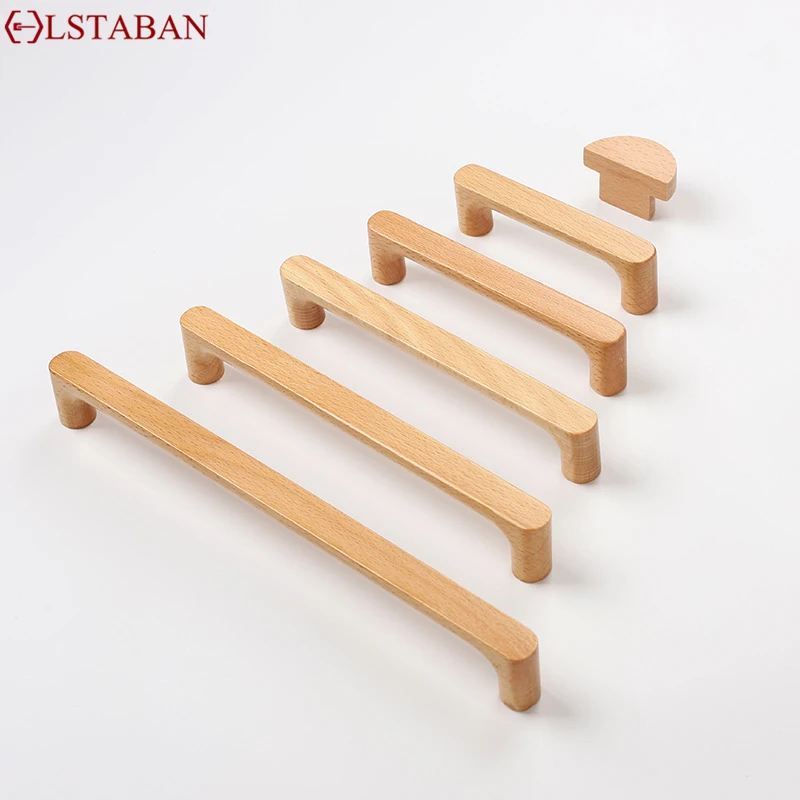 Nordic Wooden Furniture Handles Beech Wood Kitchen Cabinet Handles Wardrobe Cupboard Drawer Knobs Solid Hardware Pull Handle furniture handles kitchen door handles