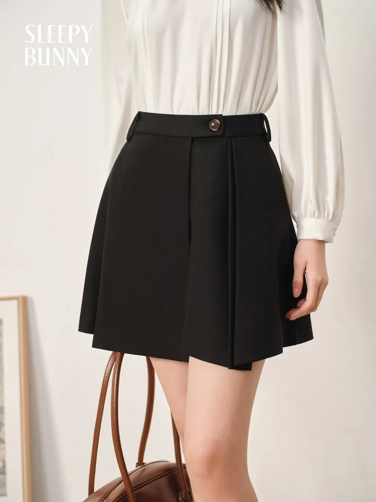 Elegant High Waist Pleated Skirt for Women Black A-Line Mini Skirt