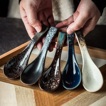13 centimetri in stile giapponese retrò cucchiaio da zuppa in ceramica mangiare cucchiaio di riso cucina che serve cucchiaino da tè stoviglie utensili da cucina utensili da cucina 1