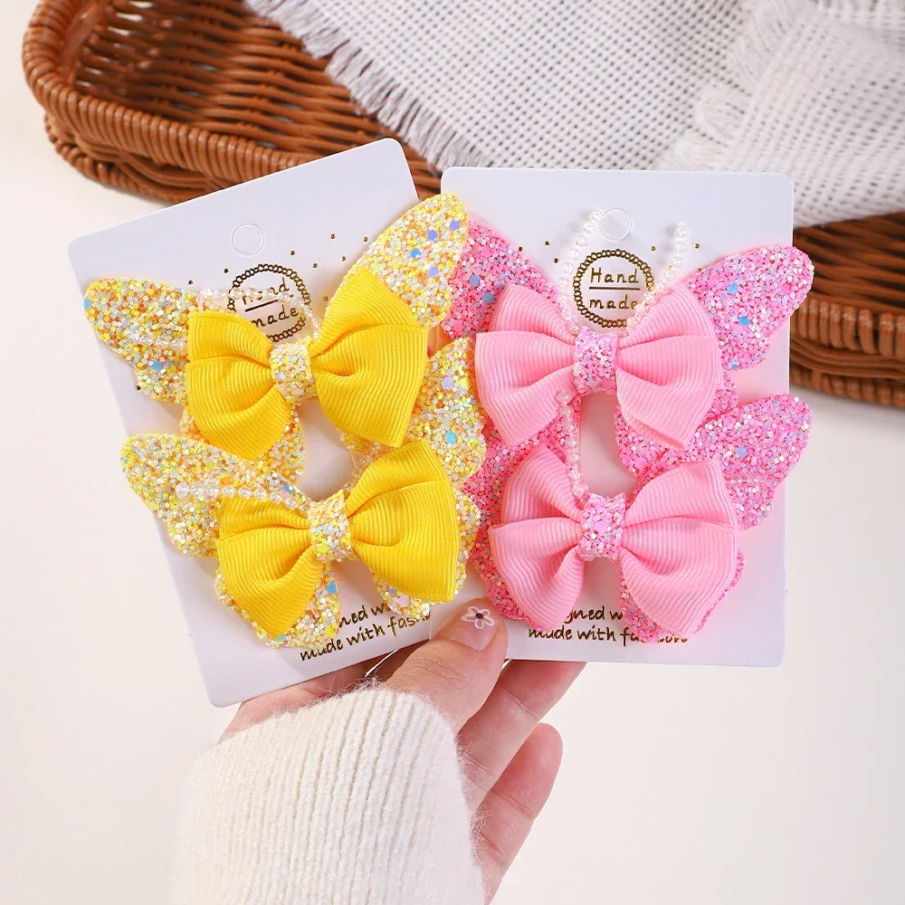 RAINBOW BOWS 3.15'' Glitter Butterfly Hair Clips for Women Girls Hairpins Children Cute Barrettes Kids Head Accessories 2Pcs/lot