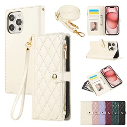 Leather Crossbody Zipper Wallet & Flip Cover with Card Slot and Strap for iPhone XSMax (Beige)