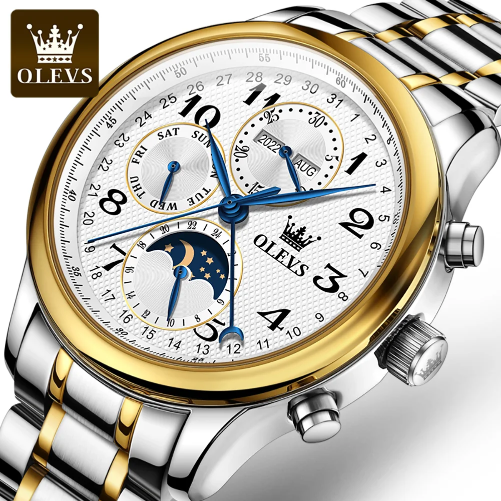 Olevs Orologio Meccanico Di Marca Di Lusso Per Uomo Cronografo Moonswatch Impermeabile Orologi Da Polso Da Uomo Automatico Self-Wind Orologio Da Uomo