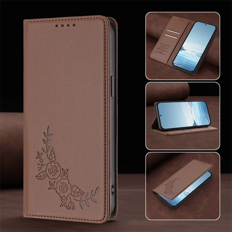 Magnetic Leather Stand Wallet Case - Flip Protective Back Cover in Elegant Design