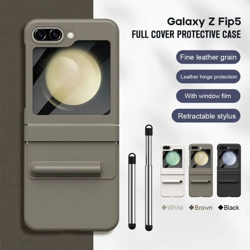 

Роскошный защитный чехол из тонкой кожи с петлями для Samsung Galaxy Z Flip 5 4