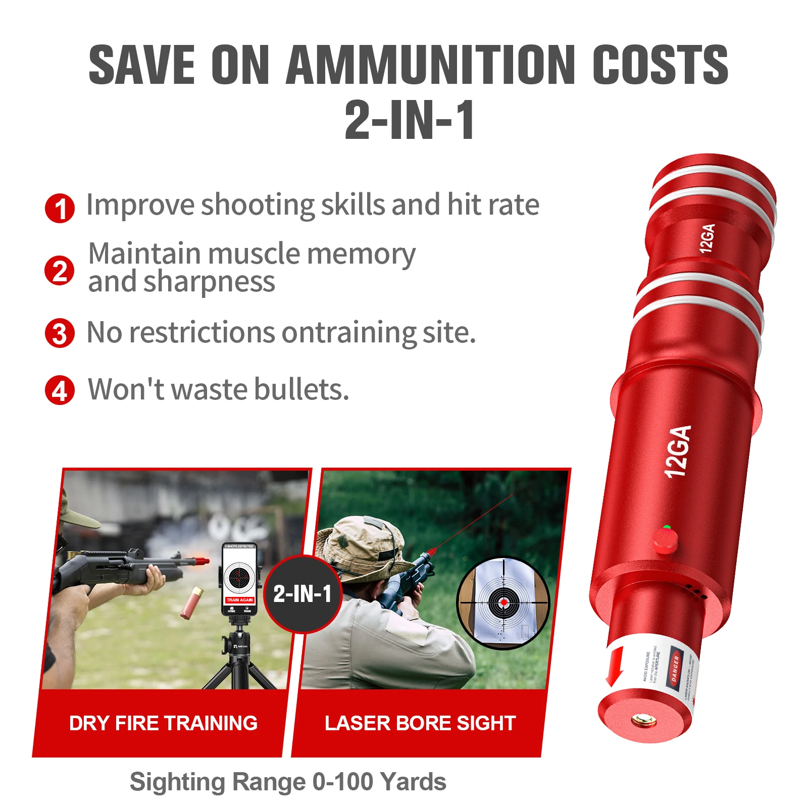 12GA dual-purpose laser trainer dry powder laser training bullets used for dry fire training