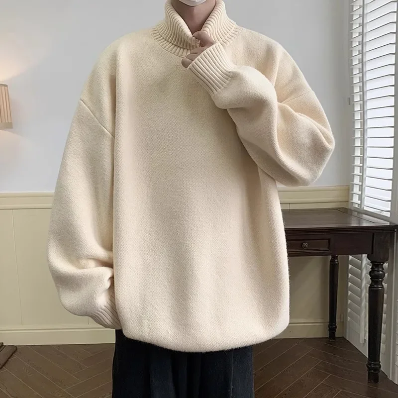 Autumn Winter Loose Casual Turtleneck Sweater Men Fashion Knitted Pullovers Men Solid Color Warm Harajuku Knitting Sweaters Man 4