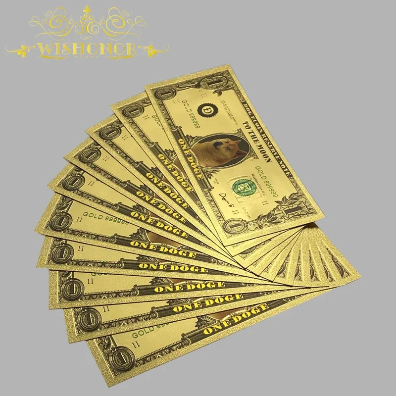 1-10pcs Nice Color Foil One Bitcoin Dogecoin And One Hundred Bitcoin Banknote BTC Bills Banknotes With COA For Collection 6