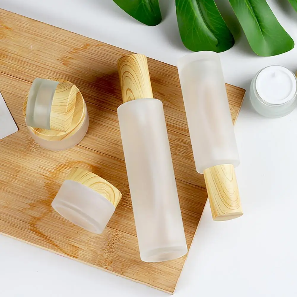 30ml/50ml/80ml/10g/20g/30g Empty Bottle Space-saving Matte Surface With Wood Grain Lid Glass Cosmetics Spray Bottle For Travel 2
