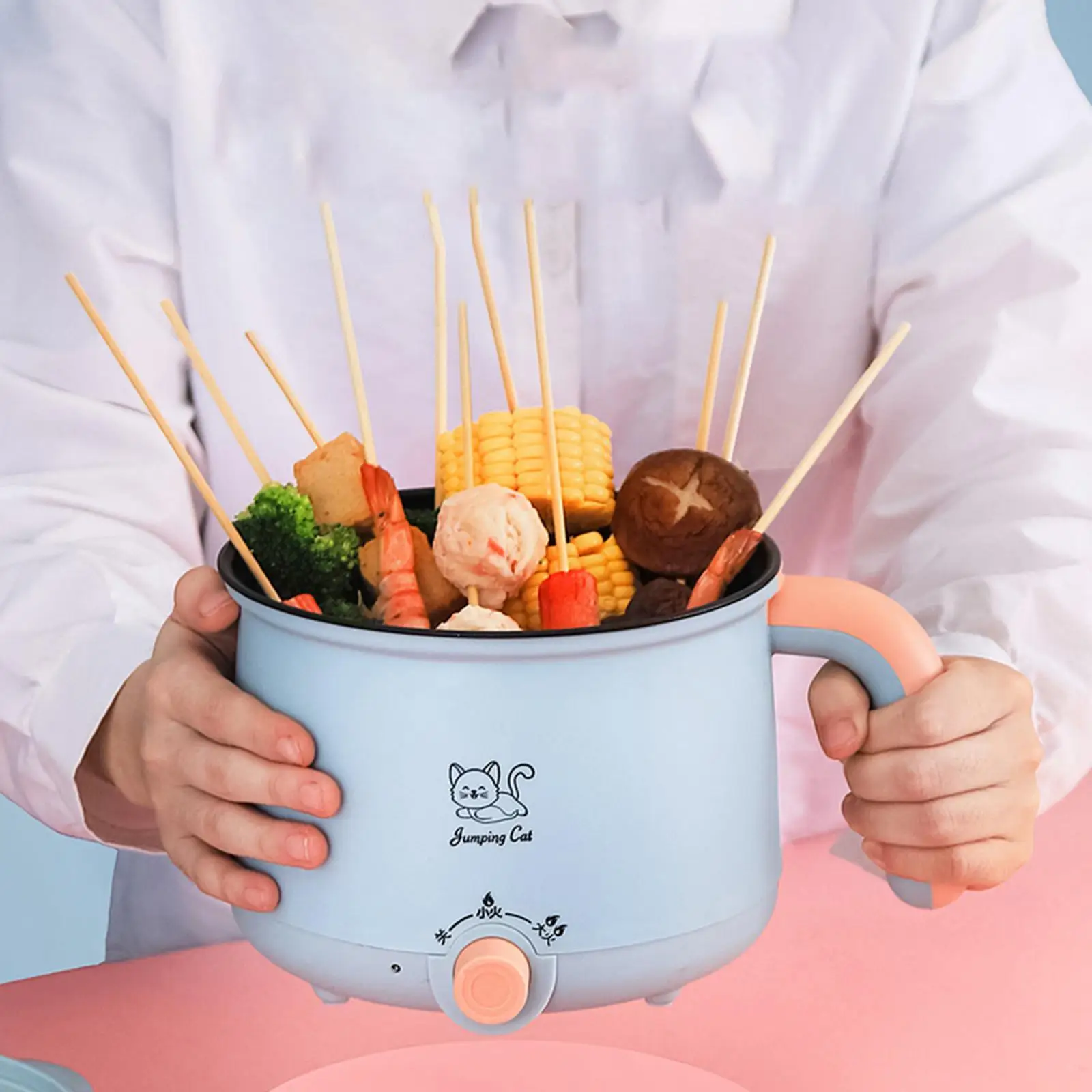 1.8L Electric Hot Pot with Steamer Ramen Cooker Noodles Pot Adjustable Temprature Control for Soup Oatmeal Eggs Dorm Room