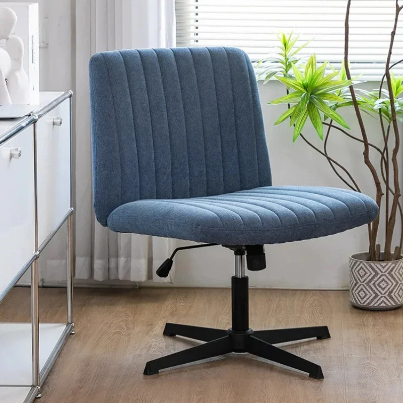 Sedia Da Ufficio Con Gambe Incrociate E Ruote, Senza Braccioli, In Lino, Altezza Regolabile Con Cuscino Incluso - Giallo