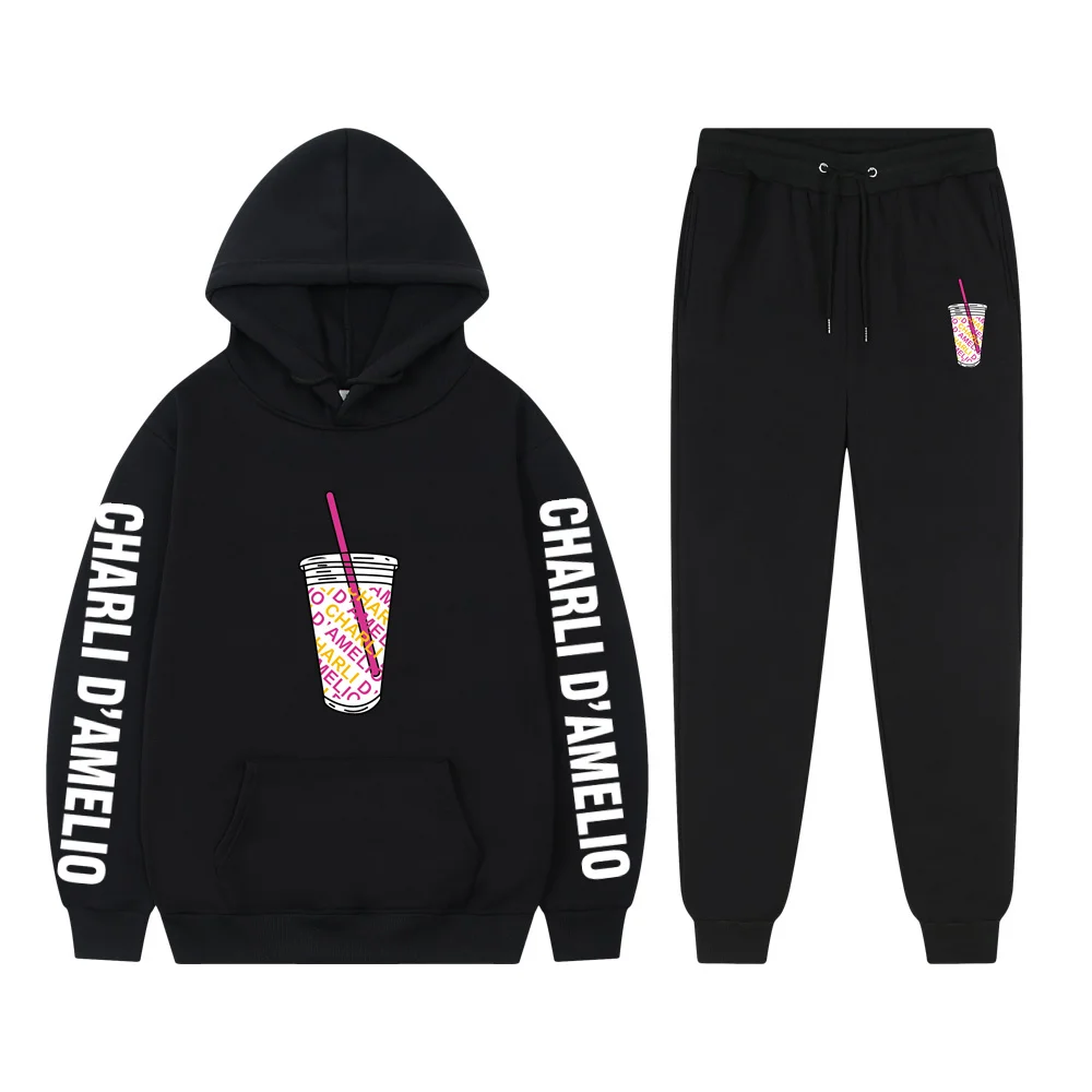 

2022 Spring Autumn Men's Casual Jogger Sets New Fashion Printing Ice Coffee Splatter Sweatshirt Male Long Sleeve Hoodie+Pants