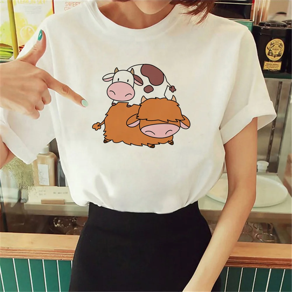

Highland Cow t-shirts women designer Y2K t shirt female graphic Japanese clothing