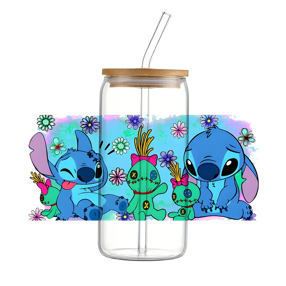 thumbnail image 1 of Mini calcomanía de transferencia UV DTF de Disney Stitch y Lilo para vasos de café de vidrio de 16 oz, calcomanía de cristal de transferencia UV, 1 of 5