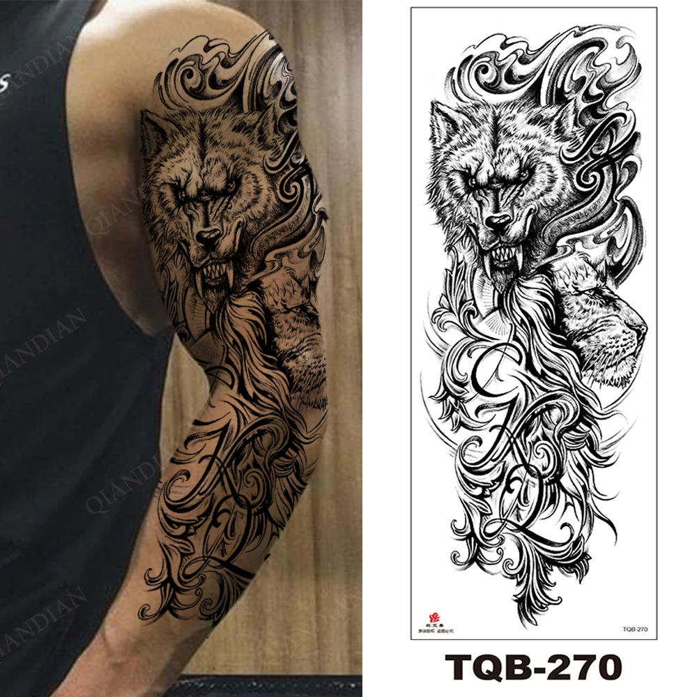 Cheap Black Dark Forest King Animal Wolf Lion Tiger Skull Snake Arm Tattoo  Sticker Temporary Tattoo Sticker for Women Men Arm Body Art Fake Tattoo |  Joom