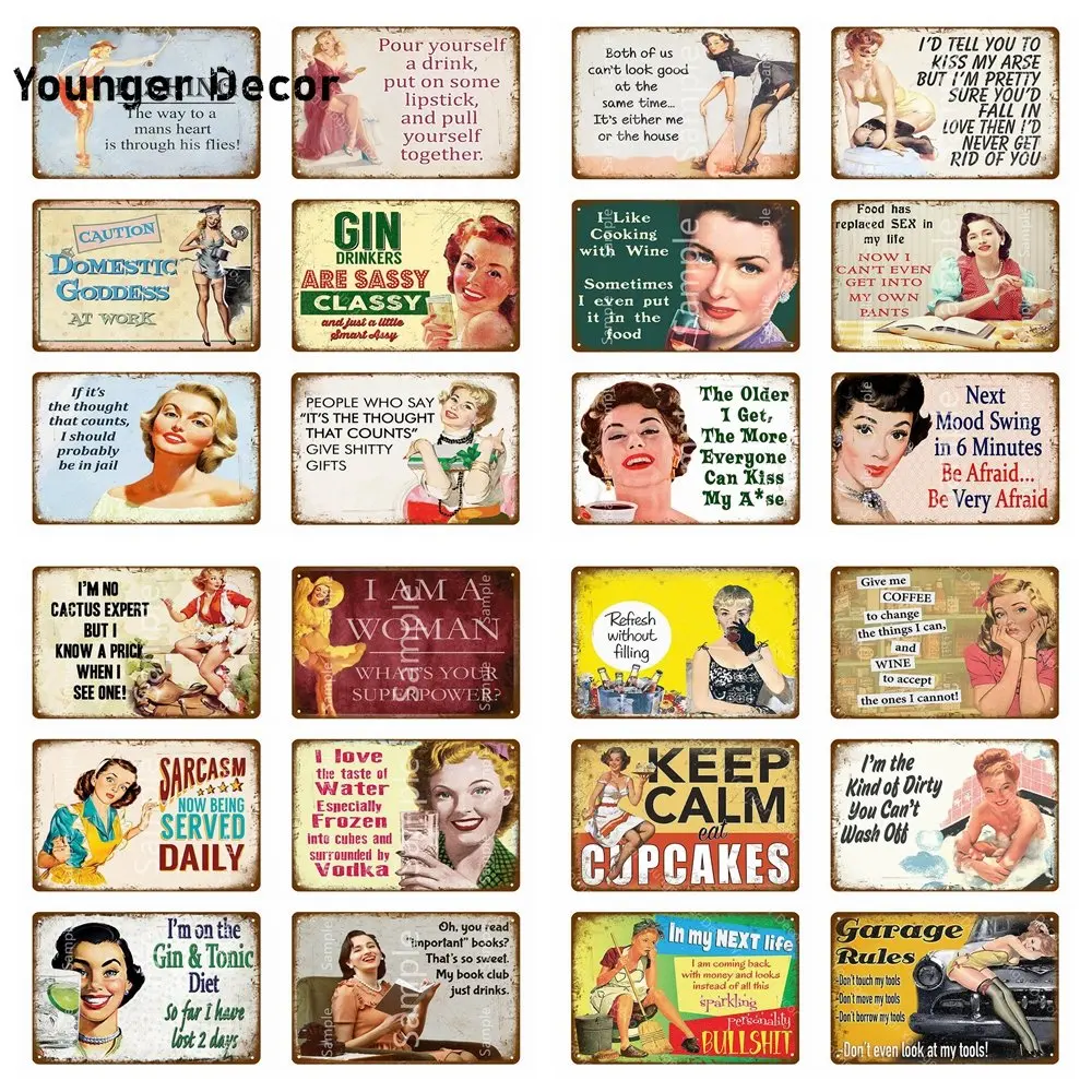 Pin Up Girl Drinks Coffee Metal Sign Metal Posters Plaque Metal Vintage