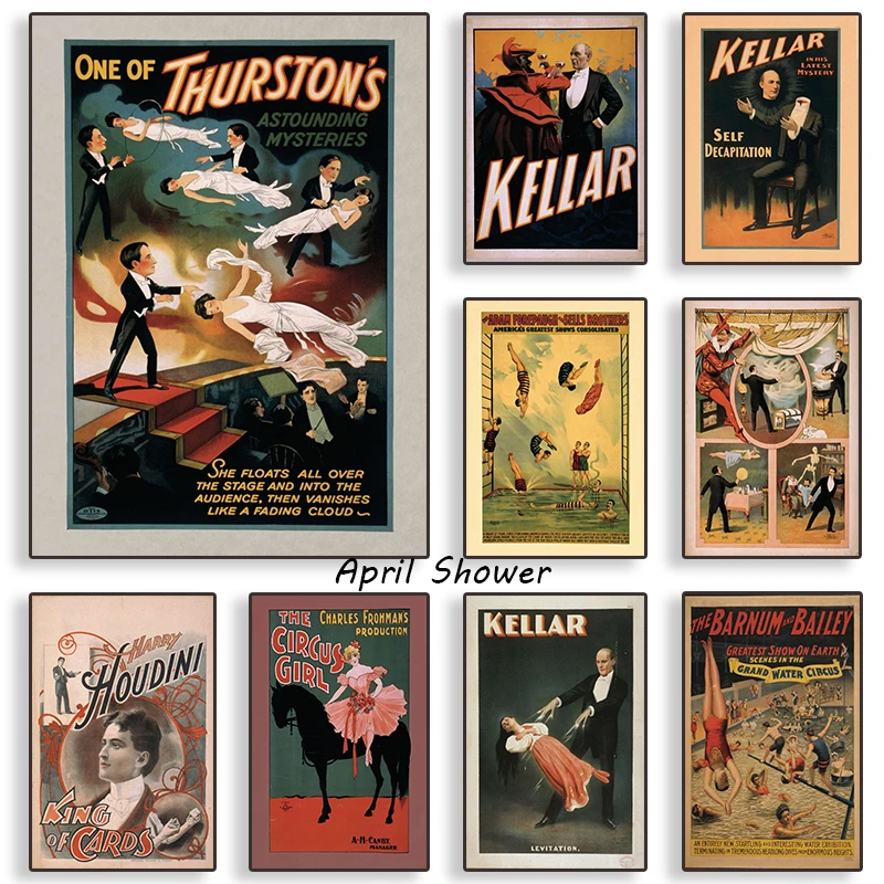 Vintage Circus Magician Whitepaper Kellar Clown Poster Canvas Painting And Prints Wall Art Picture For Bar Cafe Room Home Decor