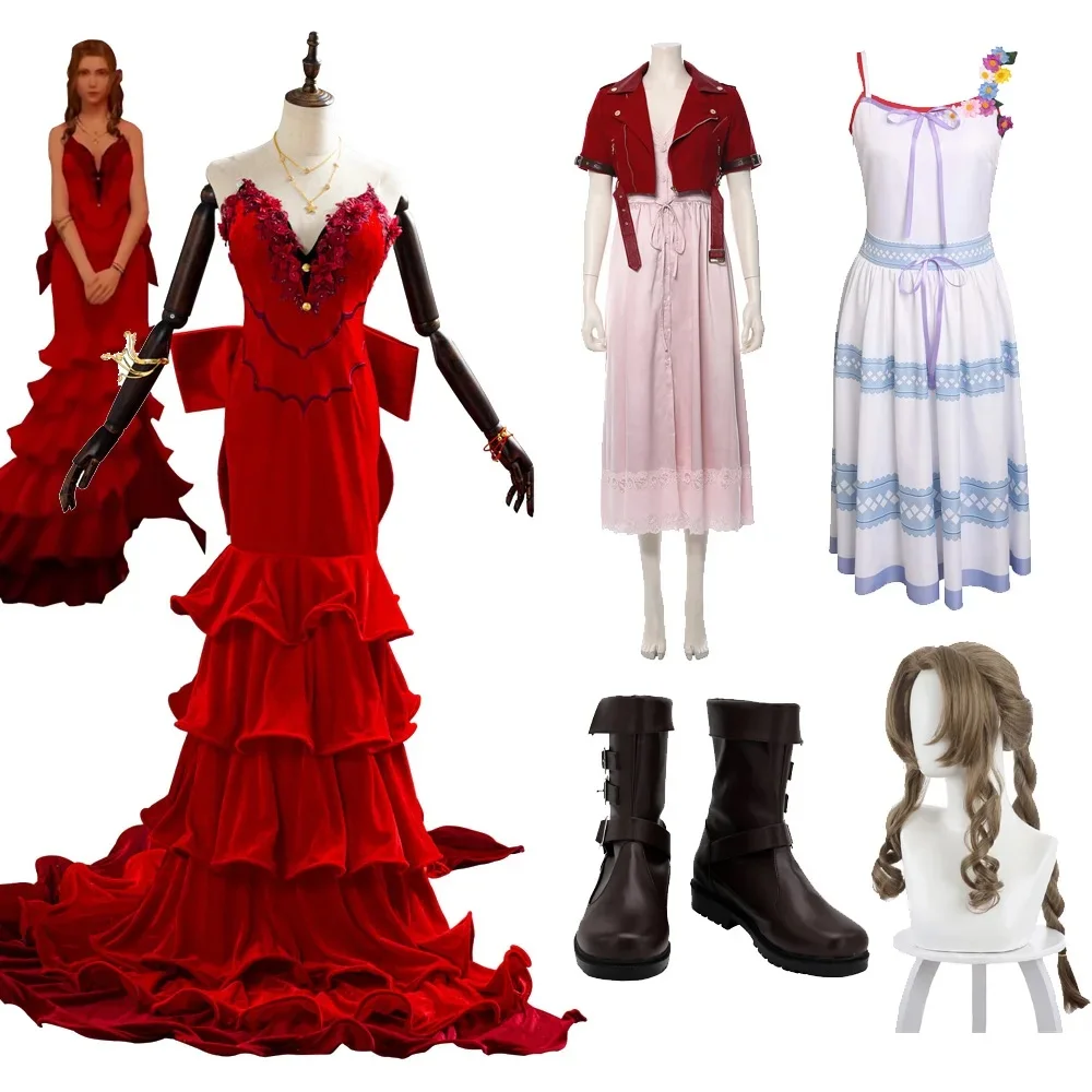 

Платье для косплея Aerith, косплей-костюм с париком, для финальной игры, фантастические наряды для женщин, для девушек, для ролевых игр, для Хэллоуина, карнавала