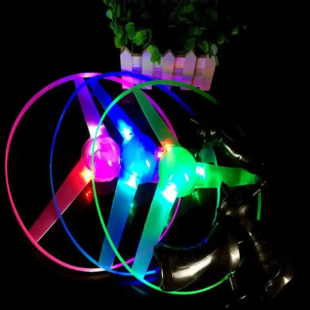 Kids Luminous Flying Disc Propeller Toys LED Lighting Pull String Flying UFO Toy Spinning Top Outdoor Game Sports Toy Gift 4