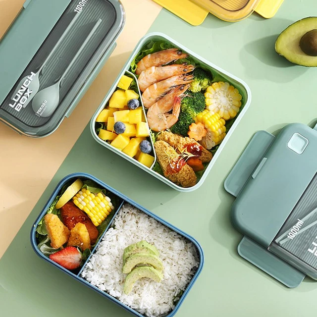 1pc 1100ml Good Looking Bento Box with Handle and Cutlery,2