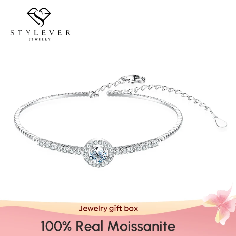 

Stylever Sparkling Real Round Shape Halo Charm Moissanite Diamond Bangles for Women 925 Sterling Silver Luxury Fine Jewelry