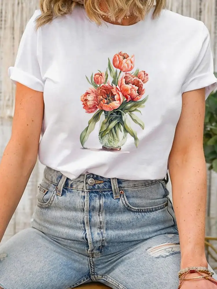 

Short Sleeve Clothing Fashion Print Women O-neck Clothes Watercolor 90s Trend Style Graphic T-shirt Lady Top Female Shirt Tee
