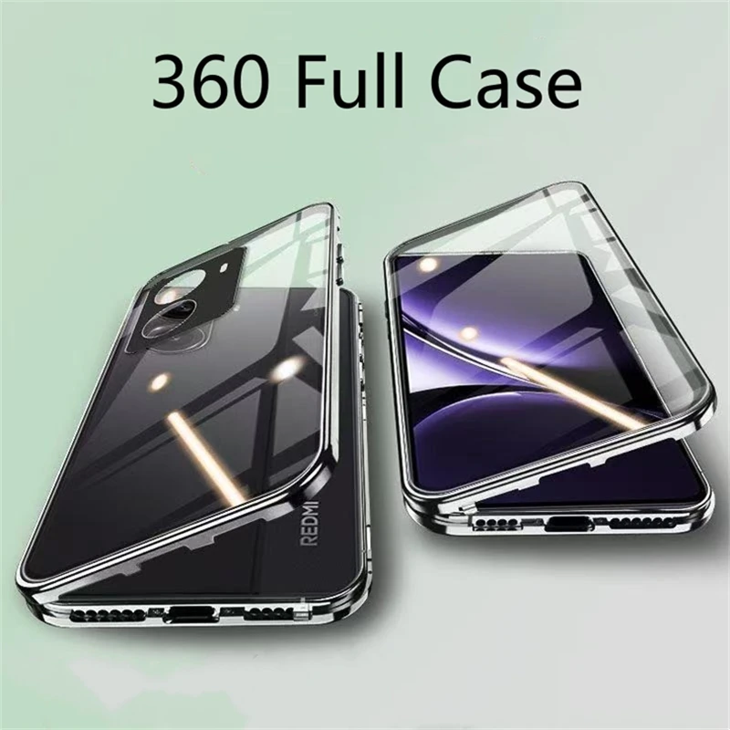 360° Full Protection Magnetic Case with Double-Sided Tempered Glass & Metal Frame