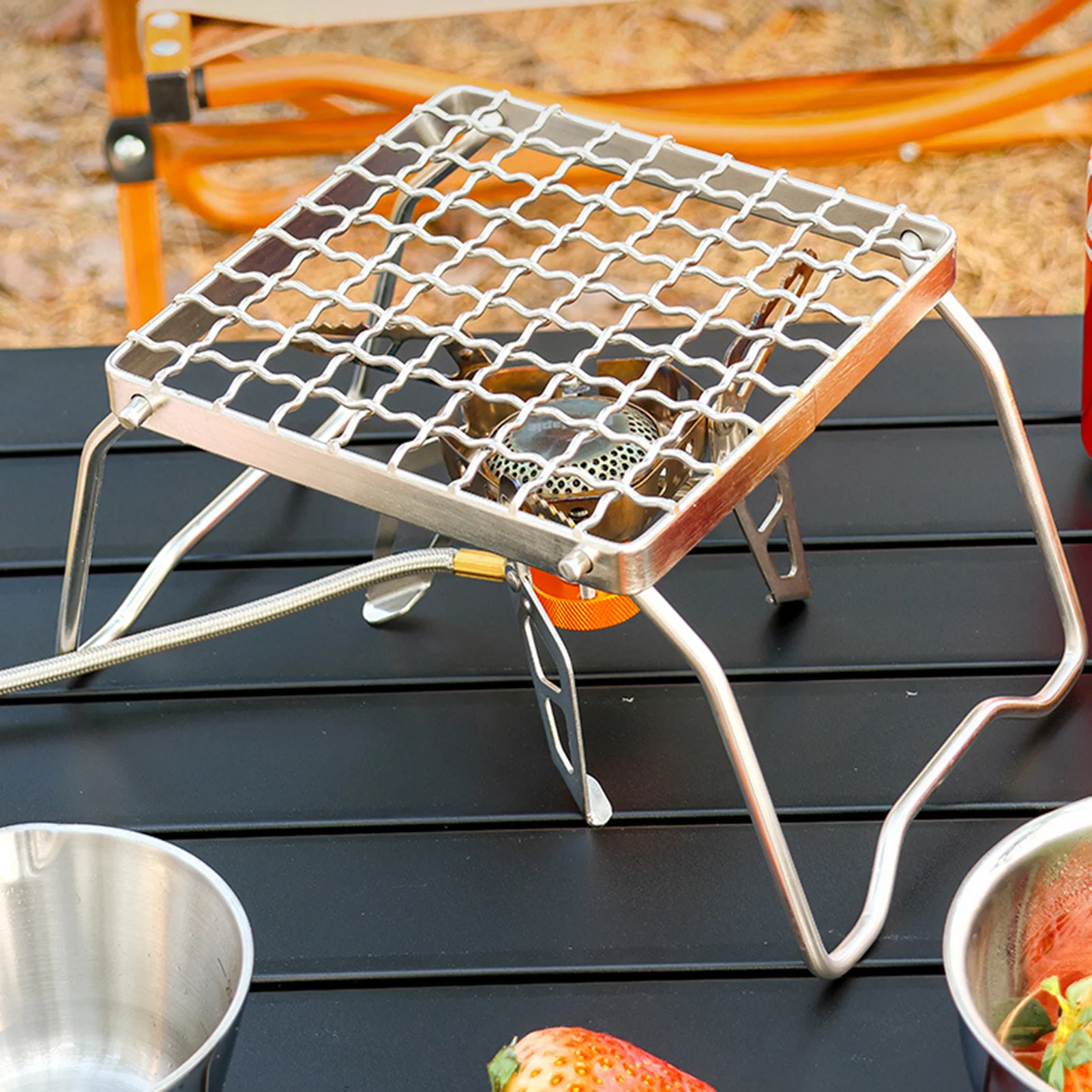 Outdoor Camping Grill Stand Baking Tray Bracket Stainless Steel Detachable BBQ Rack for Garden Outdoor Barbecue Picnic