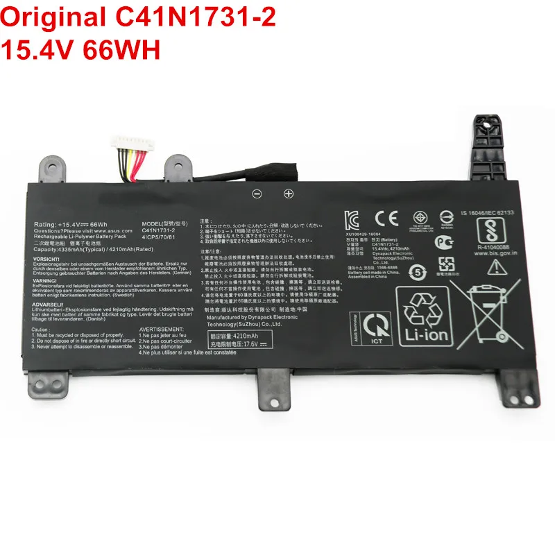 

15.4V 66WH Genuine Original C41N1731-2 Laptop Battery For ASUS ROG Strix G17 G712 G731 SCAR 17 G732 Gl704 GL504GM G515GW G515