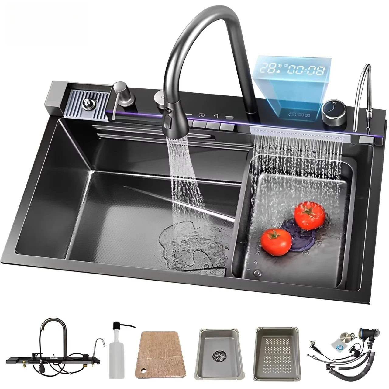 Smart LED Digital Display Modern Stainless Steel Kitchen Sink Handmade ...