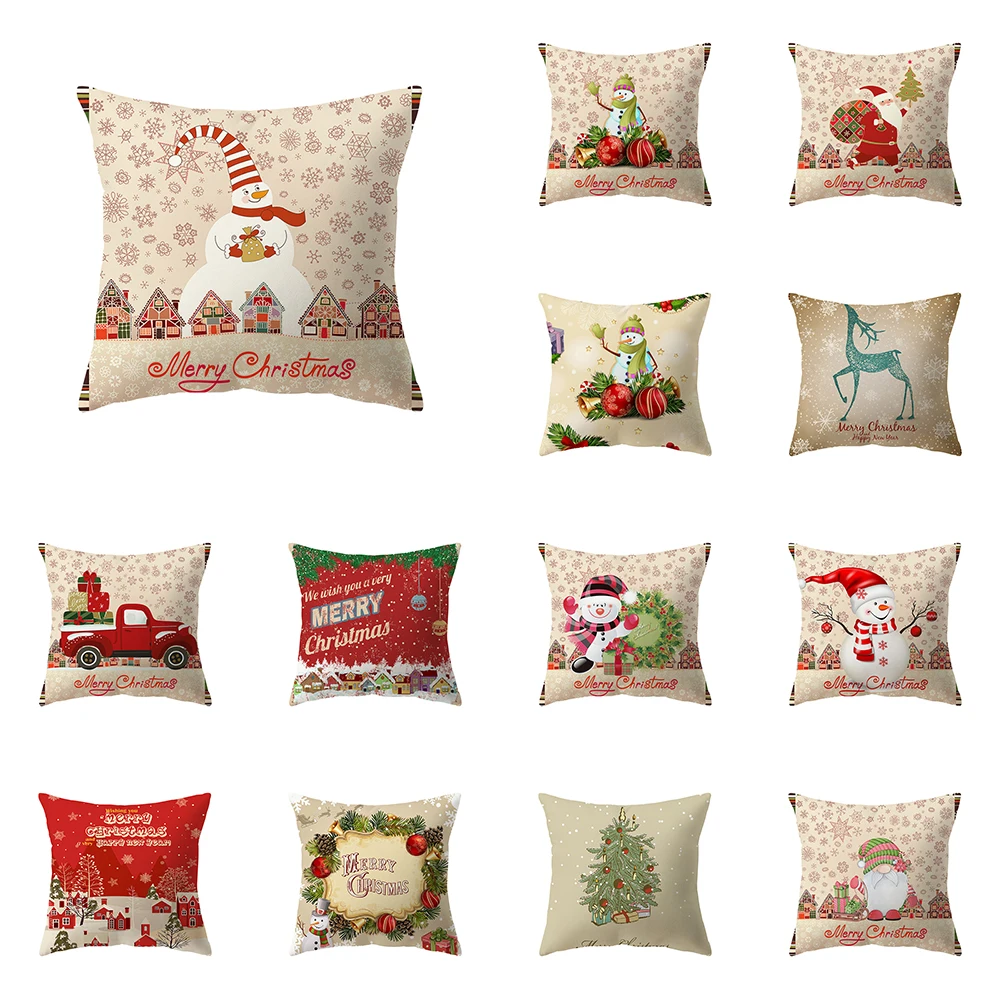 

Merry Christmas Santa Claus Snowman Print Pattern Cushion Cover Home Living Room Sofa Decoration Pillow