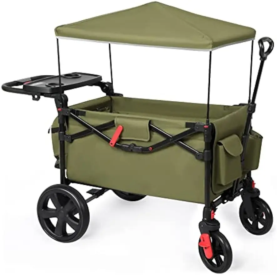 

EVER ADVANCED Foldable Wagons for Two Kids & Cargo, Collapsible Folding Wagon Stroller with Adjustable Handle Bar