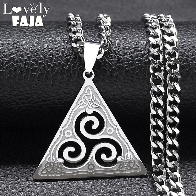 

Stainless Steel Witch's Knot Triskele Triskelion Necklace Silver Color Trinity Triangle Pendant Necklaces for Women Men Jewelry