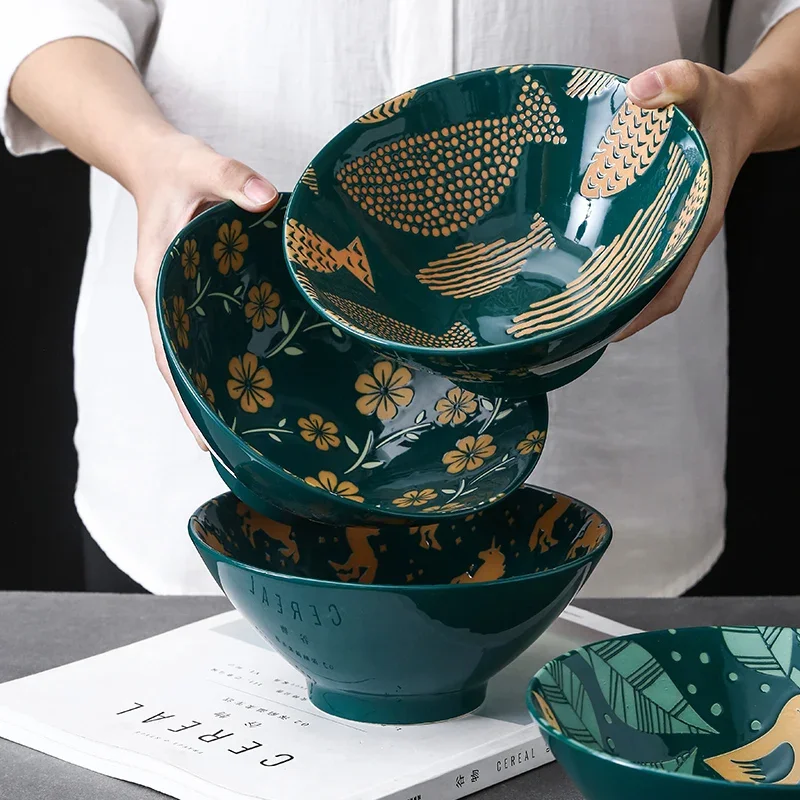

Japanese Cherry Fish Multicolor Lamian Noodles Bowl Home Soup Bowl Salad Bowl Ceramic Tableware